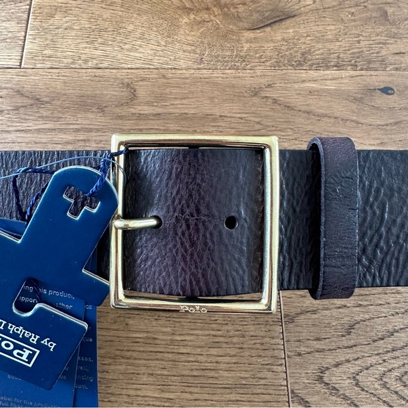 New Polo By Ralph Lauren Wide Brown Leather Belt Solid Brass Buckle XXS - Picture 4 of 11